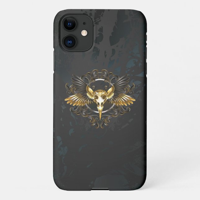 Capa Para iPhone 11 Caveira de ouro sobre fundo preto (Verso)