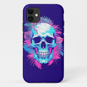 Capa Para iPhone 11 Caveira Floral no Estilo Vaporwave