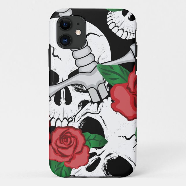 Capa Para iPhone 11 Caveira, Rosas e punhal (Verso)
