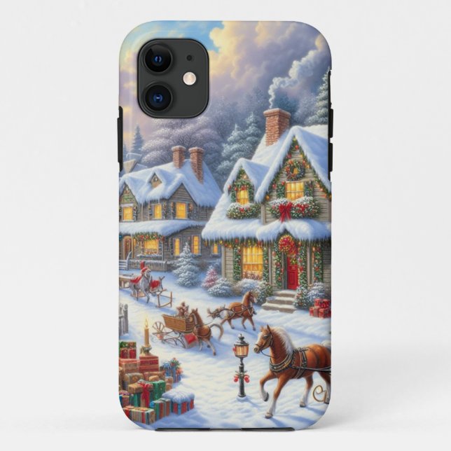 Capa Para iPhone 11 Cena da Aldeia de Natal (Verso)