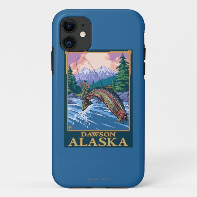 Capa Para iPhone 11 Cena da pesca com mosca - Dawson, Alaska (Verso)