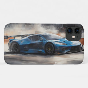 Capa Para iPhone 11 Cena de Corrida Urbana Azul Dinâmica