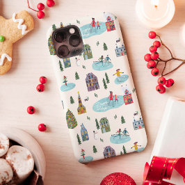 Capa Para iPhone 11 Cena de inverno adorável com casas e pessoas patin