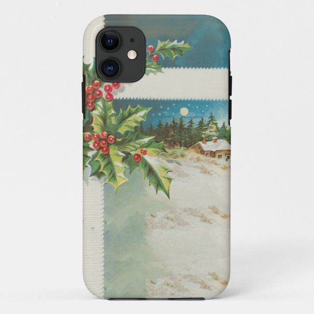 Capa Para iPhone 11 Cena de Natal Holly Snow Winter (Verso)