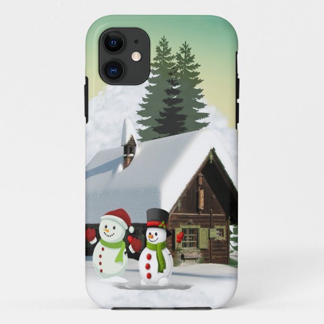 Capa Para iPhone 11 Cena de Snowman de Natal (Verso)