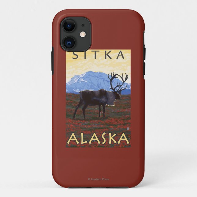 Capa Para iPhone 11 Cena do caribu - Sitka, Alaska (Verso)