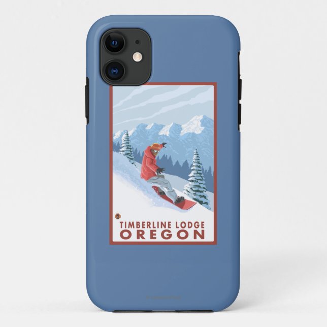 Capa Para iPhone 11 Cena do Snowboarder - alojamento do Timberline, (Verso)