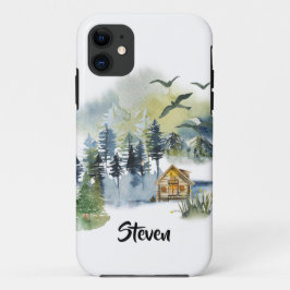 Capa Para iPhone 11 Cena personalizada da floresta em aquarela