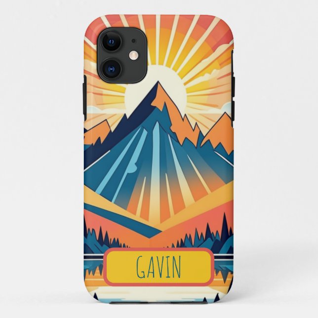 Capa Para iPhone 11 Cenário de Pôr do Sol Retrô Personalizado (Verso)