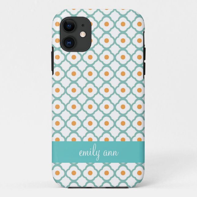 Capa Para iPhone 11 Cerceta e caixa alaranjada de Quatrefoil iPhone4 (Verso)