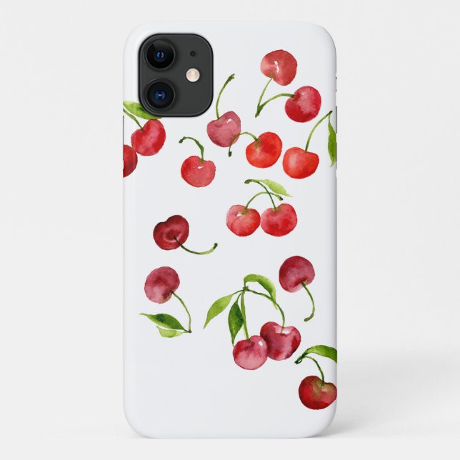 Capa Para iPhone 11 Cerejas vermelhas cereja fruta de aquarela (Verso)