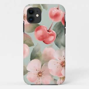 Capa Para iPhone 11 Cerejeiras e cerejas Arte da Primavera