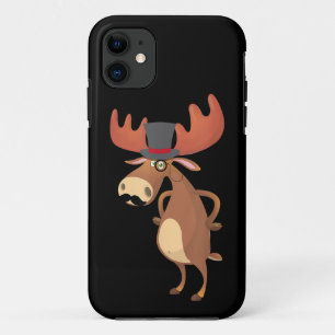 Capa Para iPhone 11 Chapéu Engraçado de Alce Bigode Amante de Animais