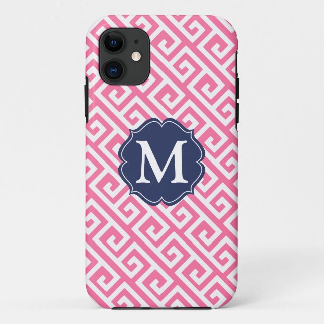 Capa Para iPhone 11 Chave grega cor-de-rosa elegante personalizada (Verso)