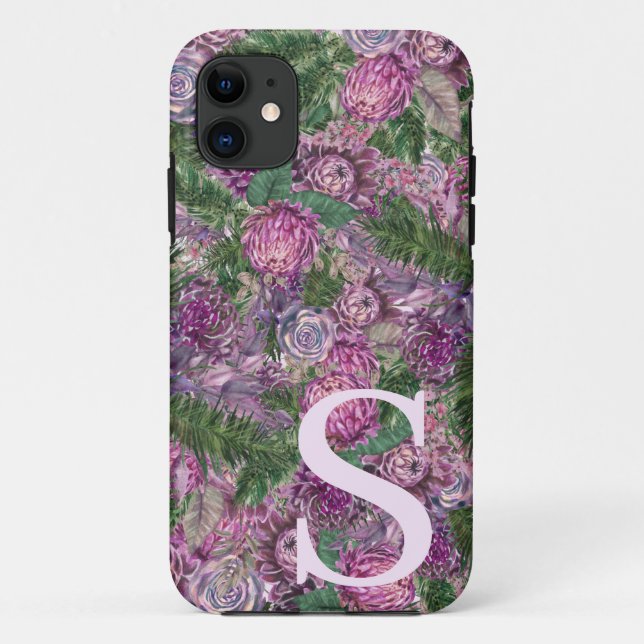 Capa Para iPhone 11 Cheio de Flor Personalizado com Monograma (Verso)