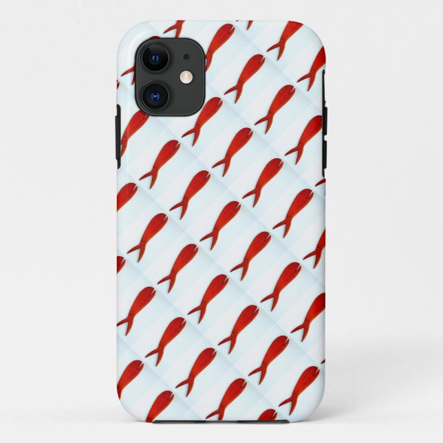 Capa Para iPhone 11 cherry red fish School em padrão branco (Verso)