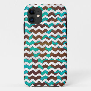Capa Para iPhone 11 Chevron Cow Brown e Teal Impressão
