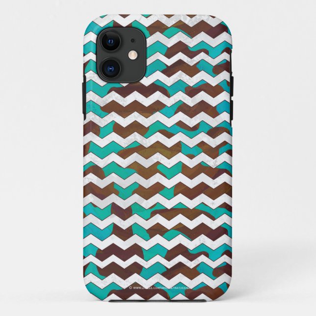 Capa Para iPhone 11 Chevron Cow Brown e Teal Impressão (Verso)