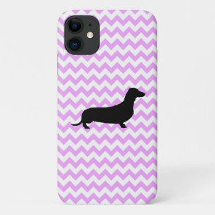 Capa Para iPhone 11 Chevron Rosa Com Silhueta Dachshund