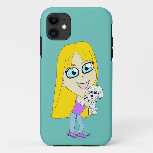 Capa Para iPhone 11 Chibi com um filhote (Verso)