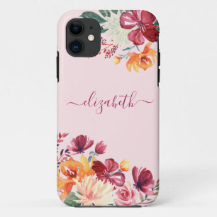 Capa Para iPhone 11 Chic Elegant Burgundy Orange Floral