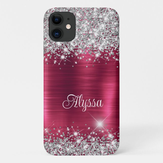 Capa Para iPhone 11 Chic Glittery Burgundy Glam Name (Verso)