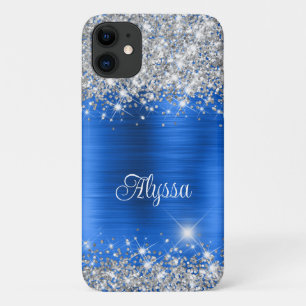 Capa Para iPhone 11 Chic Glittery Royal Blue Glam Name