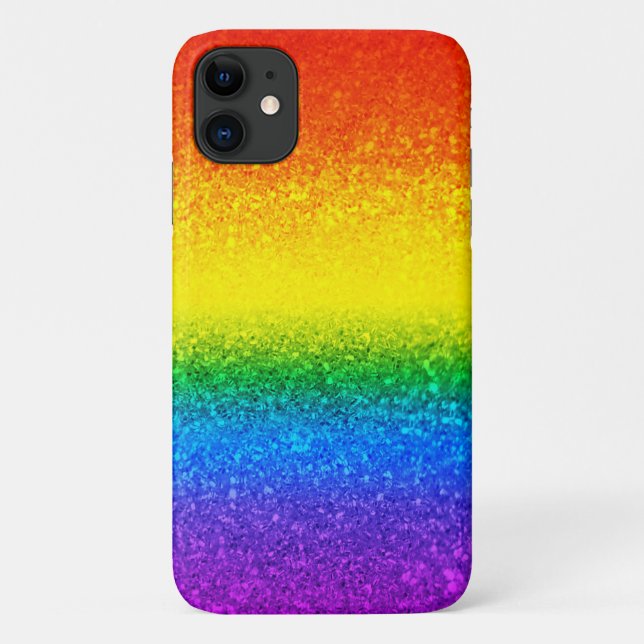 Capa Para iPhone 11 Chic Rainbow Glitter Strike Monograma Nome (Verso)