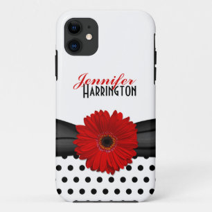 Capa Para iPhone 11 Chic Red Gerbera Daisy Bolinhas iPhone 5 Case