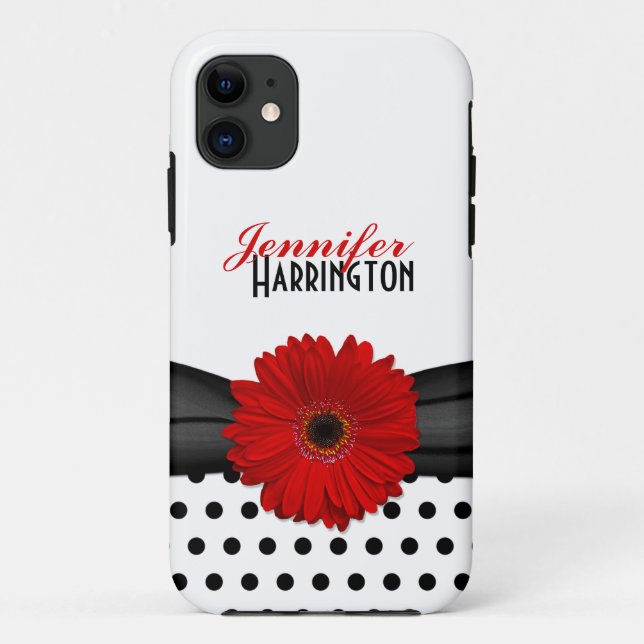 Capa Para iPhone 11 Chic Red Gerbera Daisy Bolinhas iPhone 5 Case (Verso)