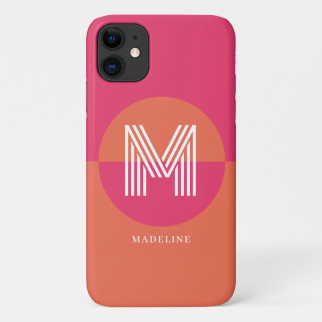 Capa Para iPhone 11 Chic Retro Rosa Laranja Geométrico Moderno Monogra (Verso)