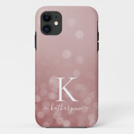 Capa Para iPhone 11 Chic Rosa Dourado Champagne Sparkle Bokeh Monogram