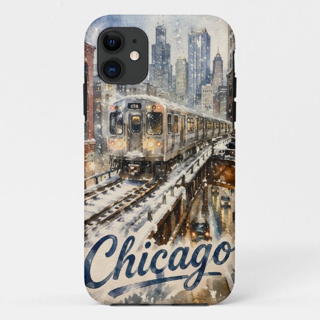 Capa Para iPhone 11 Chicago El Train in the Winter Snow (Verso)