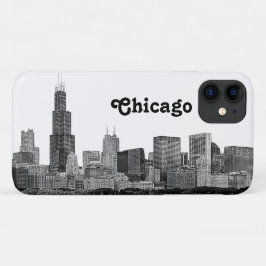 Capa Para iPhone 11 Chicago Skyline Etch