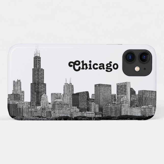 Capa Para iPhone 11 Chicago Skyline Etch (Verso (horizontal))