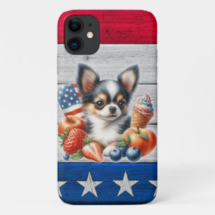 Capa Para iPhone 11 Chihuahua Fruta Patriótica EUA Cabelo Longo Chihua