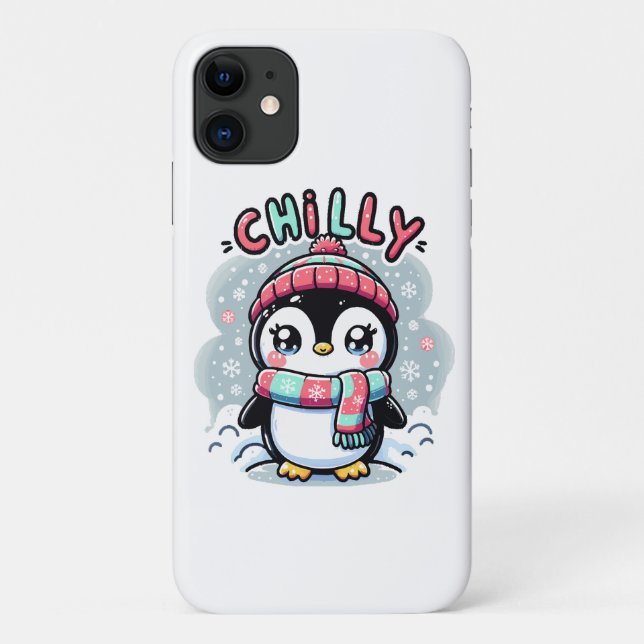 Capa Para iPhone 11 Chilly Penguin Snowy Scarf Hug (Verso)