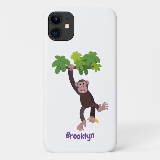 Capa Para iPhone 11 Chimpanzé bonito na selva pendurada em desenho ani (Verso)