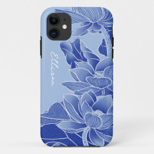 Capa Para iPhone 11 Chinoiserie personalizada Blue Lotus Mandala