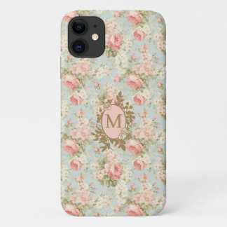 Capa Para iPhone 11 Chique Vintage Rosas Rosa Monograma Floral