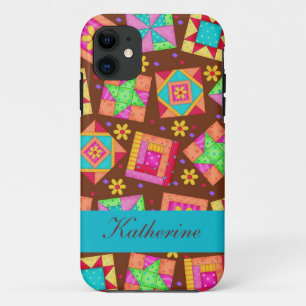 Capa Para iPhone 11 Chocolate Castanho Colorido Blocos de Patches de Q