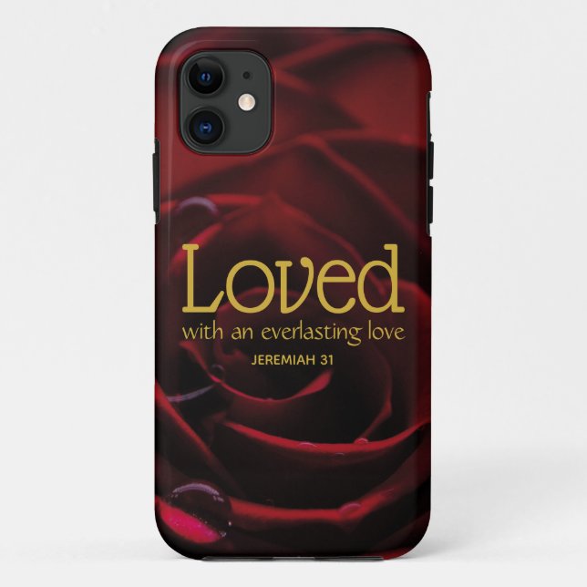 Capa Para iPhone 11 Christian LOVED Rosa vermelha Floral (Verso)