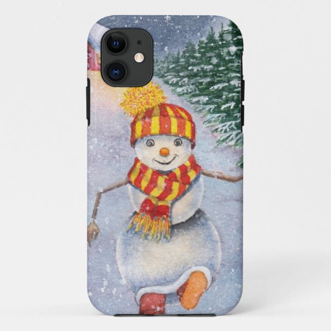 Capa Para iPhone 11 Christmas snowman walking (Verso)
