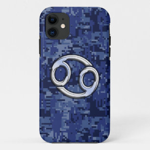 Capa Para iPhone 11 Chrome Like Cancer Sign on Blue Digital Camo
