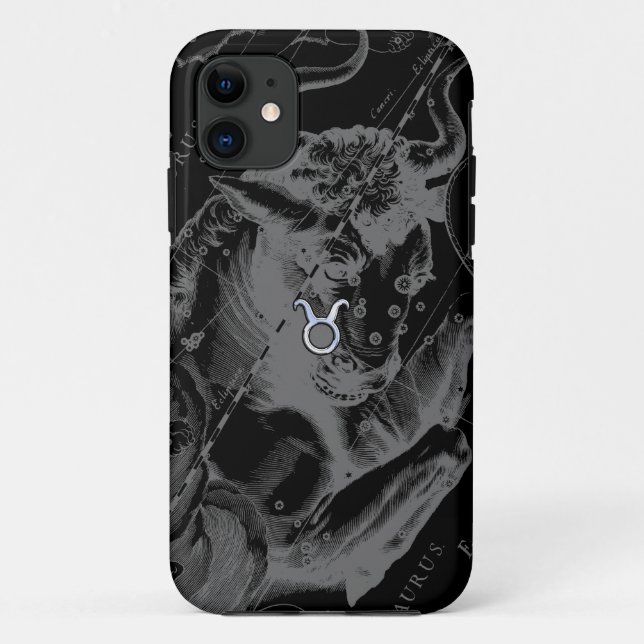 Capa Para iPhone 11 Chrome Style Taurus Zodiac Sinal em Decoração Heve (Verso)