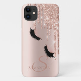 Capa Para iPhone 11 Cílios Postiços Brilho Drips Rosa Dourado