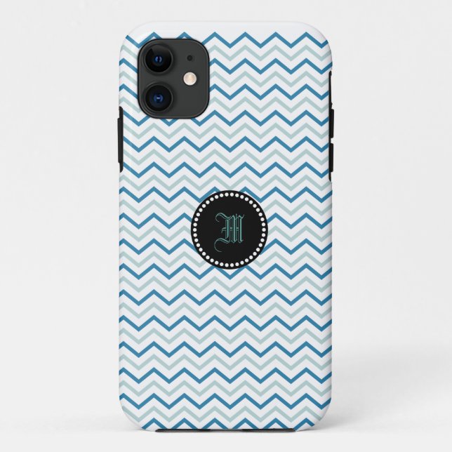 Capa Para iPhone 11 Cinza Azul e Monograma Branco (Verso)