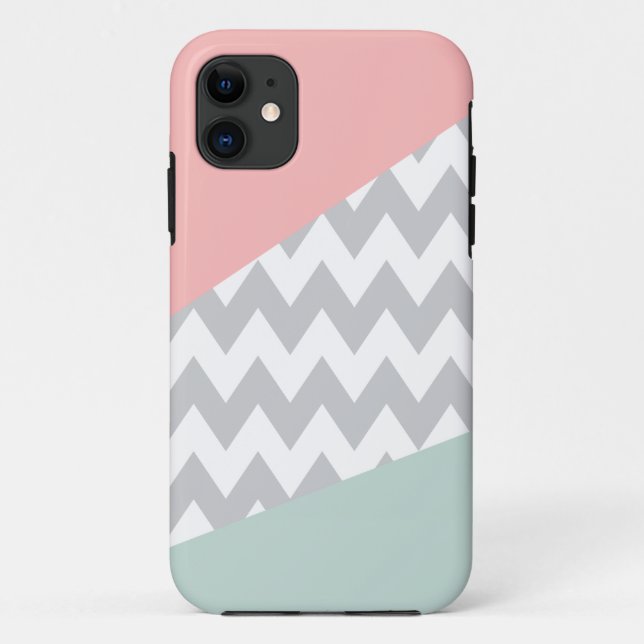 Capa Para iPhone 11 Cinza Chevron - Casa da Moeda e Coral (Verso)
