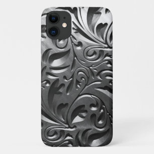 Capa Para iPhone 11 Cinza de aspecto gravado em metal prateado