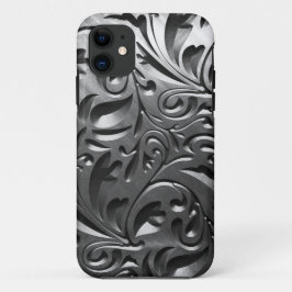 Capa Para iPhone 11 Cinza de aspecto gravado em metal prateado